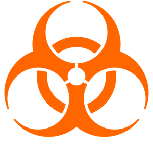 Biohazard symbol (orange), May 29, 2009. (Nandhp via Wikipedia). In public domain.