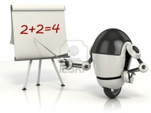 Robot teaching math 3d illustration, July 31, 2013. (http://www.123rf.com).