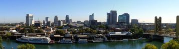 The Sacramento skyline, as seen from The Ziggurat in West Sacramento, California (never looked like this in my 3 visits there), October 16, 2008. (J. Smith via Wikipedia). Released via CC-SA-3.0.